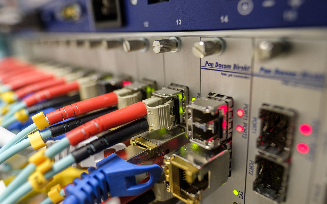 Photo of a server with optical cables