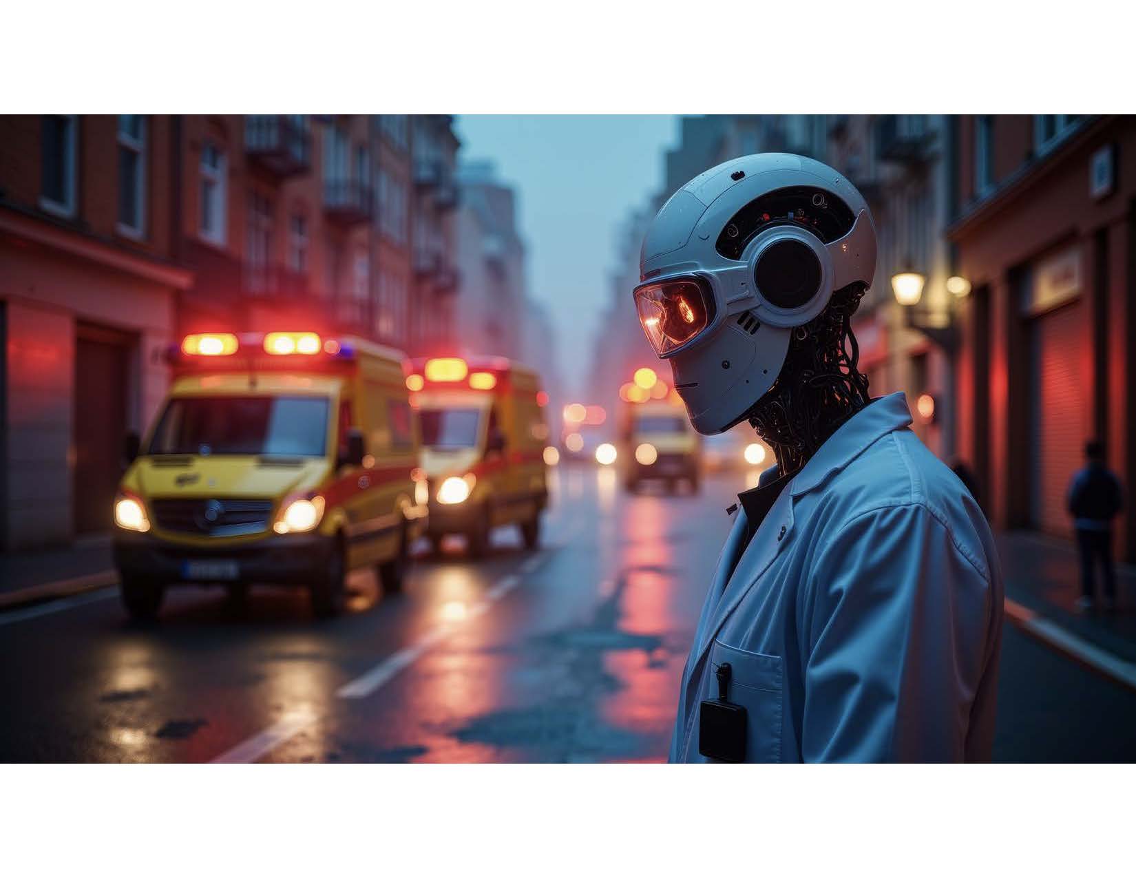 Image of robot physician outside of an emergency room
