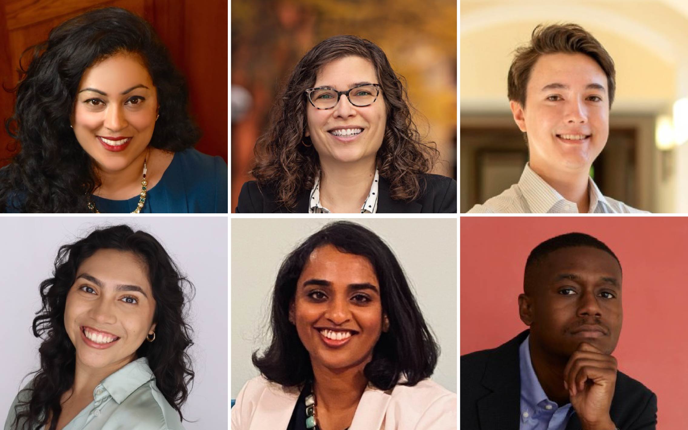 Headshots of Shobita Parthasarathy, Molly Kleinman, Trevor Odelberg, Divya Ramesh, Annabella Vidrio, and Melvin Washington II