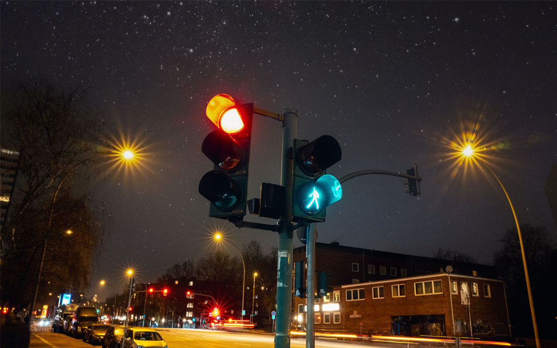 Traffic light at night