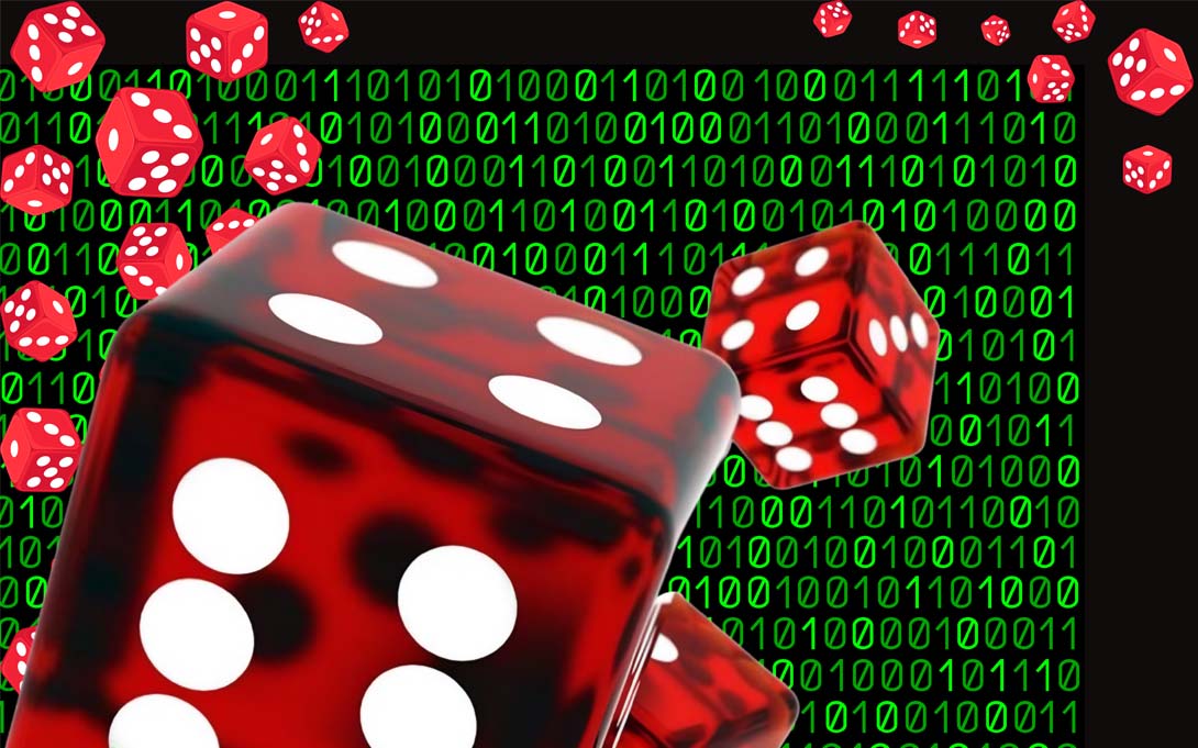 gambling dice against a green background