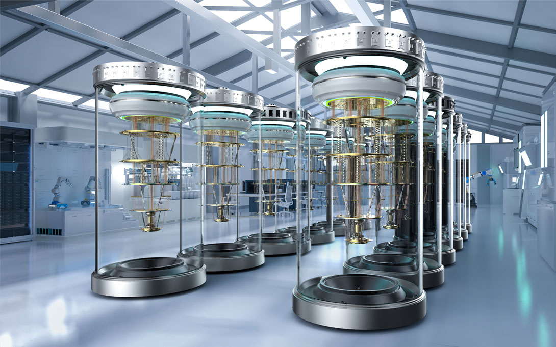 Quantum computers lined up in rows