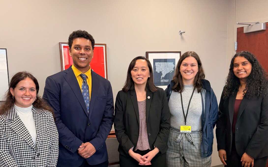 Students posing with State Senator Stephanie Chang