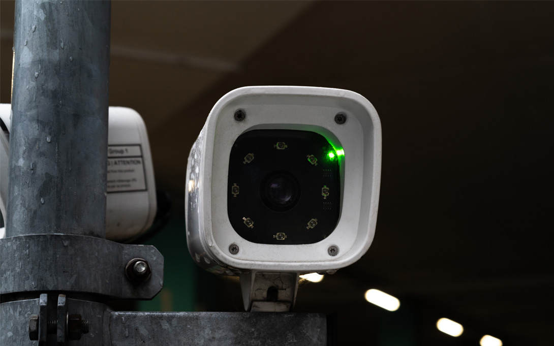 image of surveillance camera with green light on
