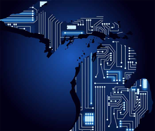 Michigan map made up of technology 
